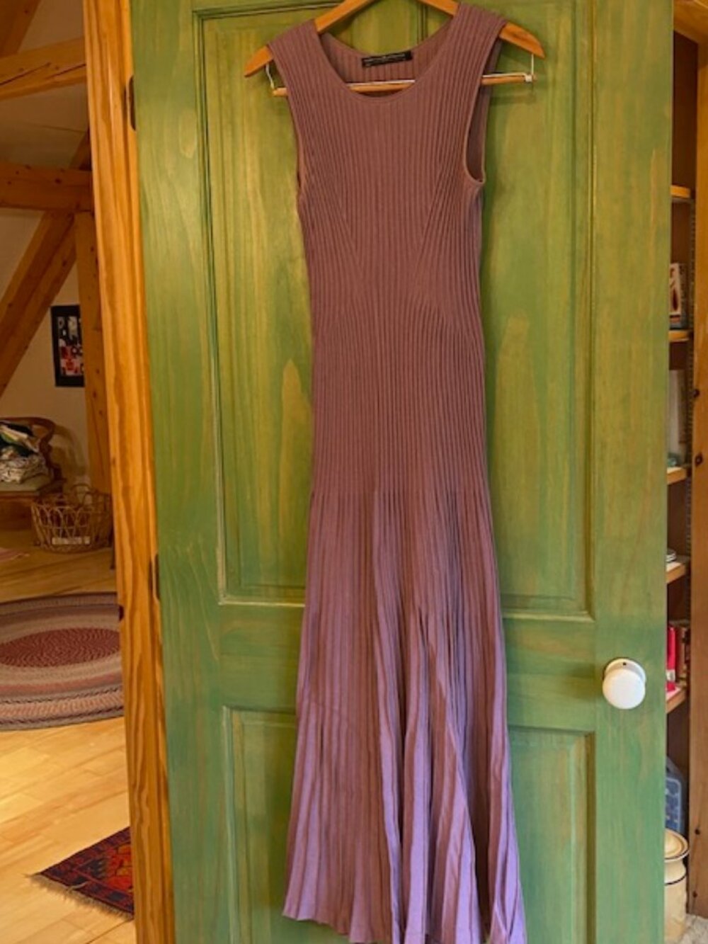 Peruvian Connection Aphrodite Mauve XS Fitted Ribbed Pima Cotton Knit Maxidress
